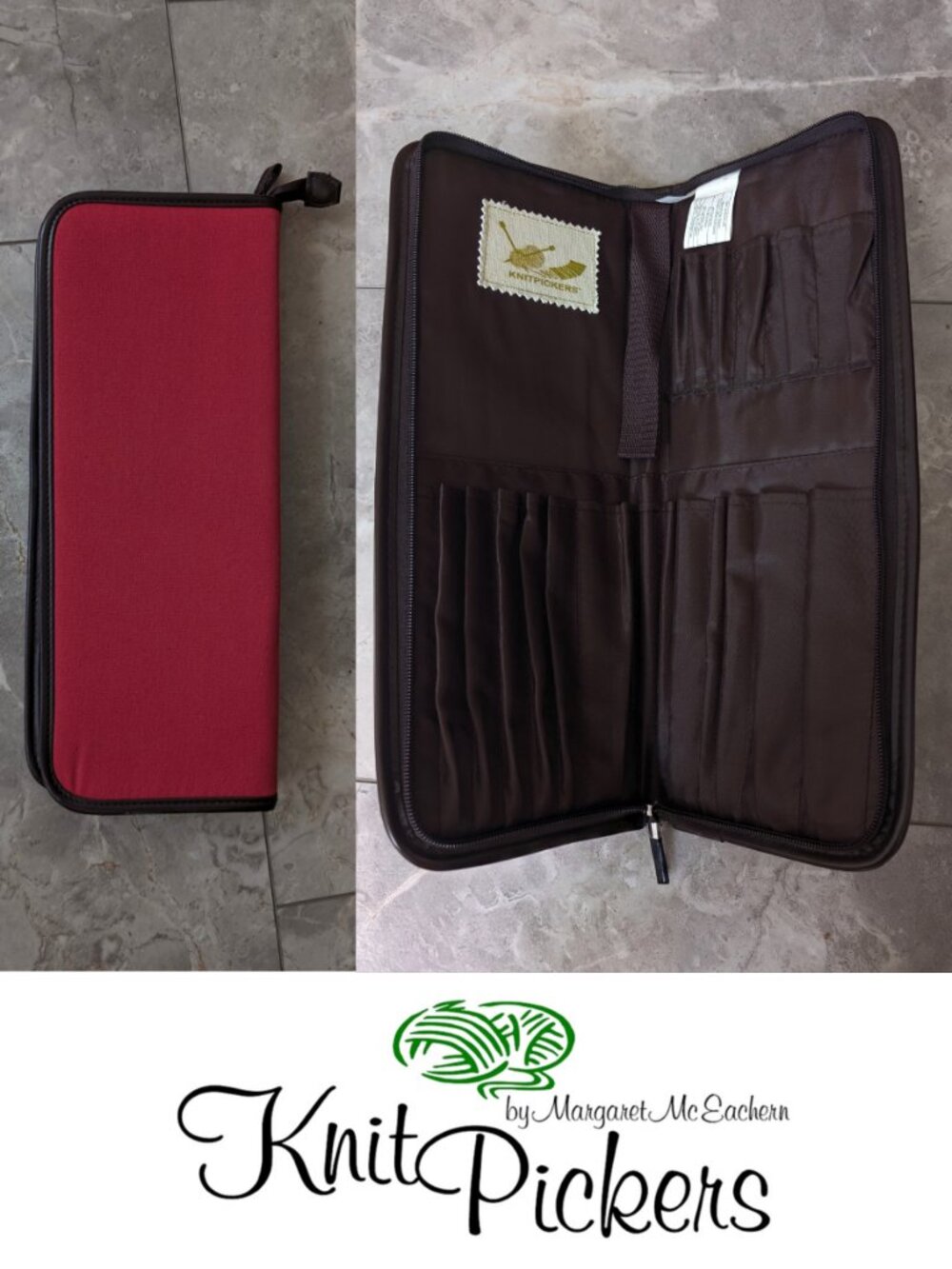 Vintage Knitpickers Knitting Needle Carrying Case, Red Brown 6 x 15.25 x 1.75 in